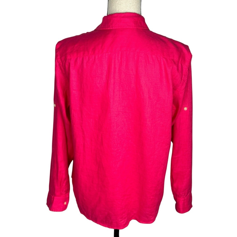 Lauren Ralph Lauren  Linen Bright Pink Button Down Blouse Size PM Petite Medium - Picture 4 of 13